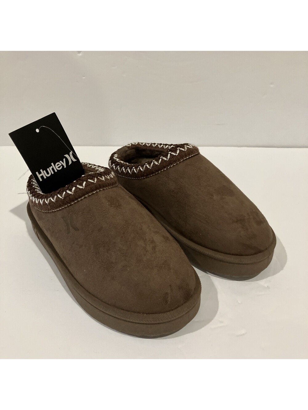 Hurley Kids Modi Slippers Brown Faux Fur Indoor Outdoor Slip‑On Size 11 NEW